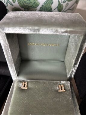 Original larger size Logan Hollowell 14K Gold Diamond 11: 11 Earrings,